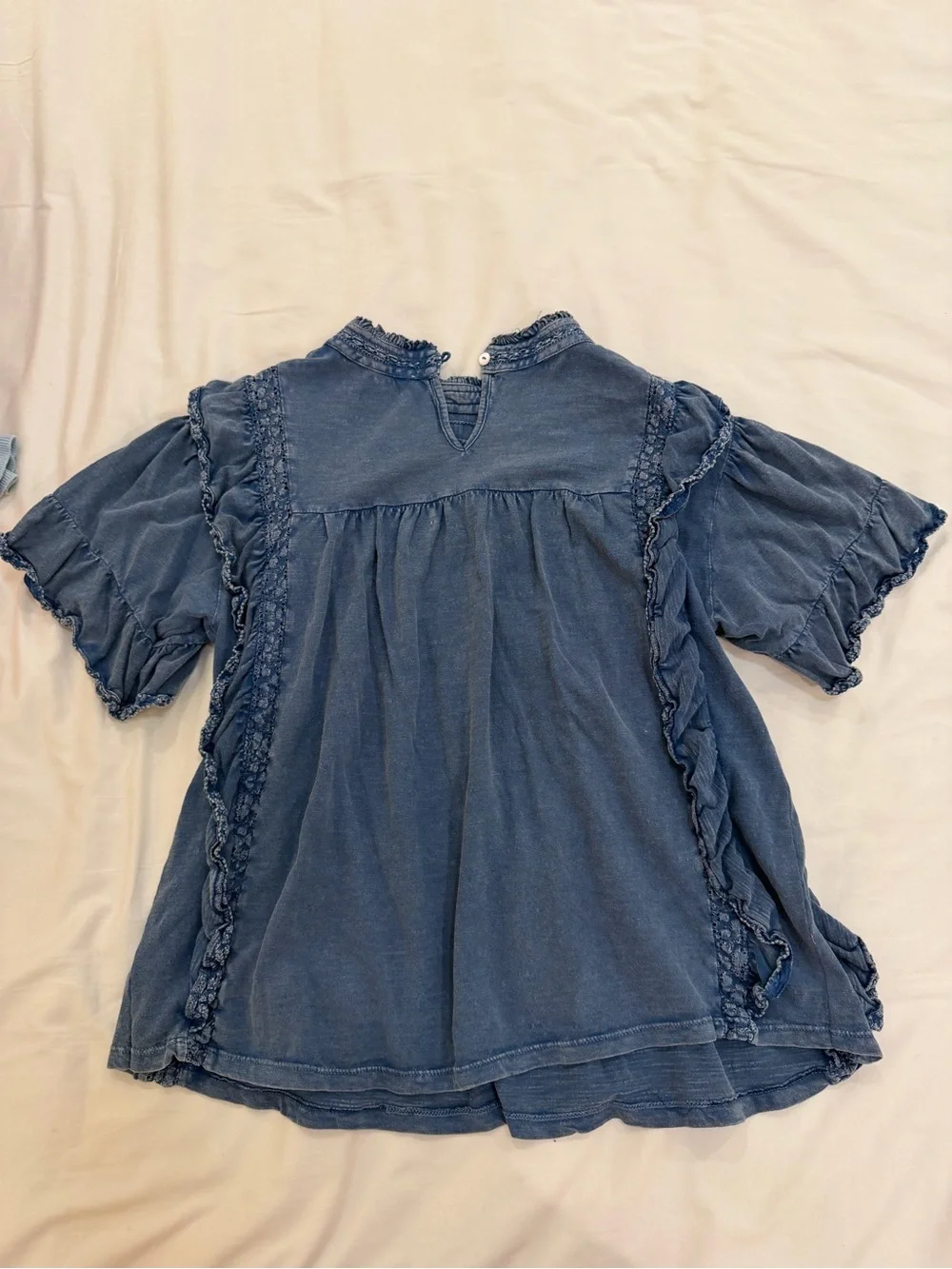 Free People Chambray Blue Ruffled Boho Top